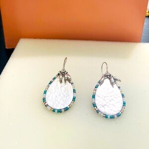 Stella &Dot silver plated earrings with teal and white beading.